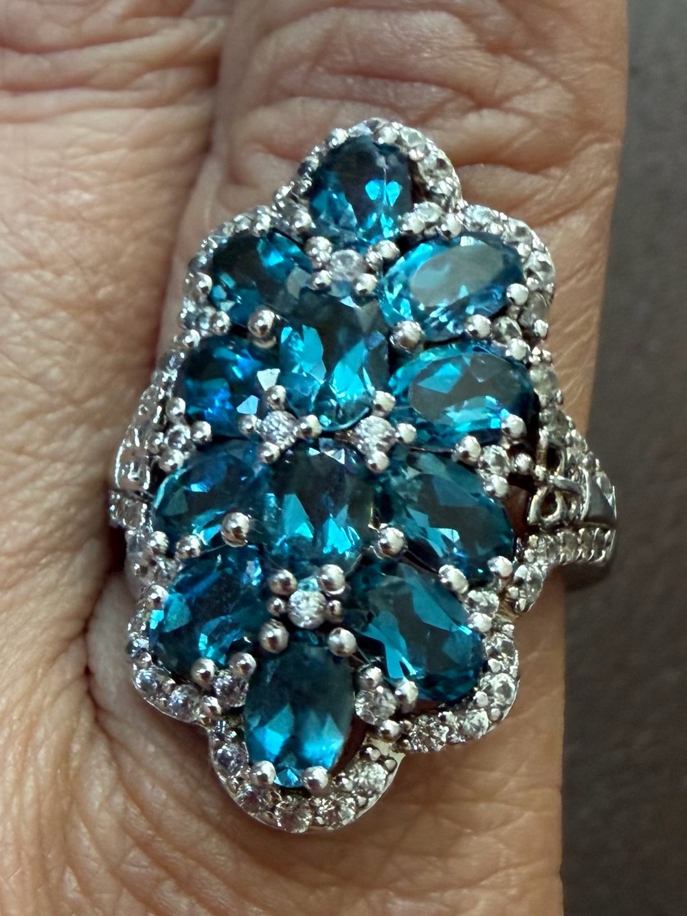 Blue Crystal Cluster Statement Ring - Women Jewelry